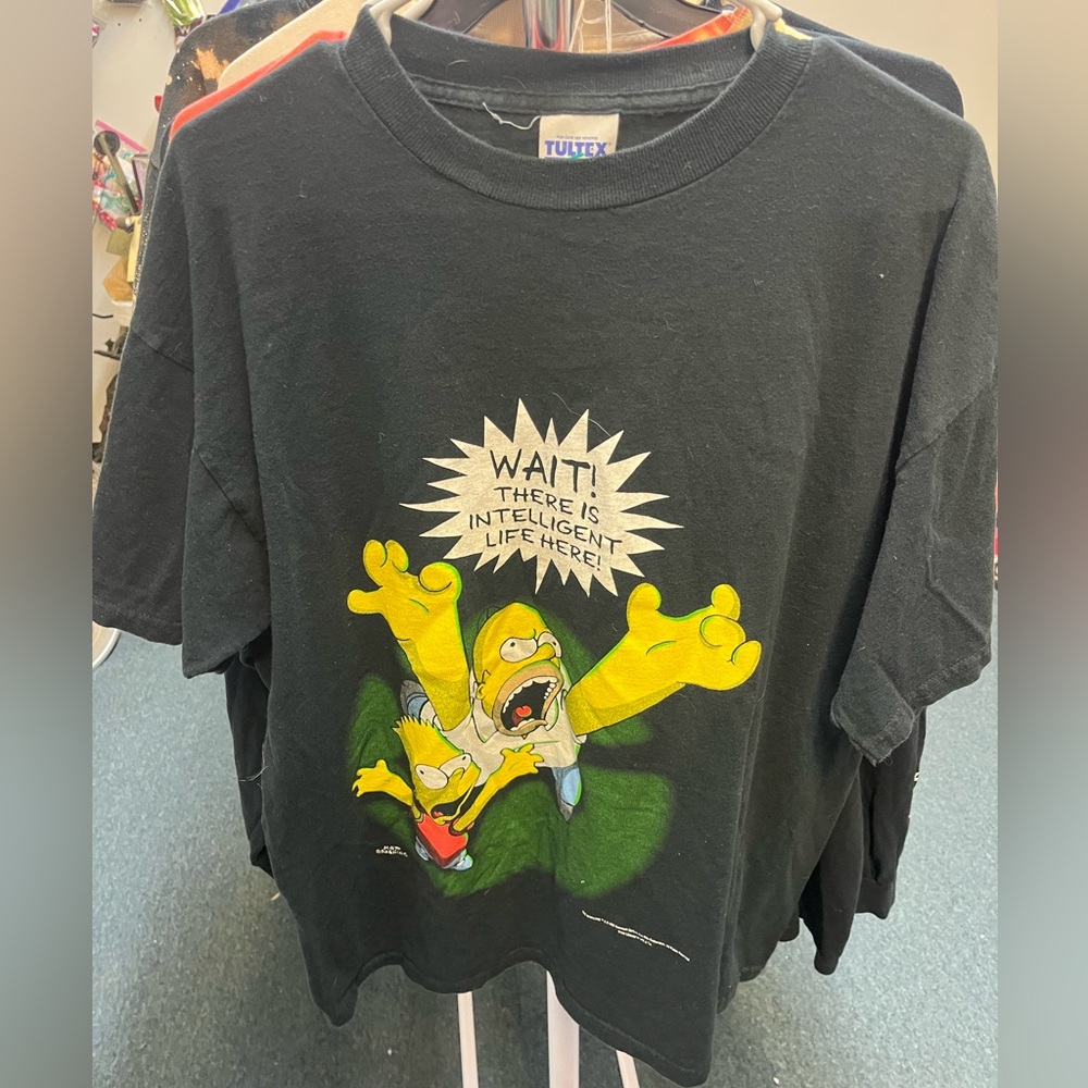 Vintage 1998 The Simpsons Homer Bart UFO Alien Intelligent Life Here Tee XL